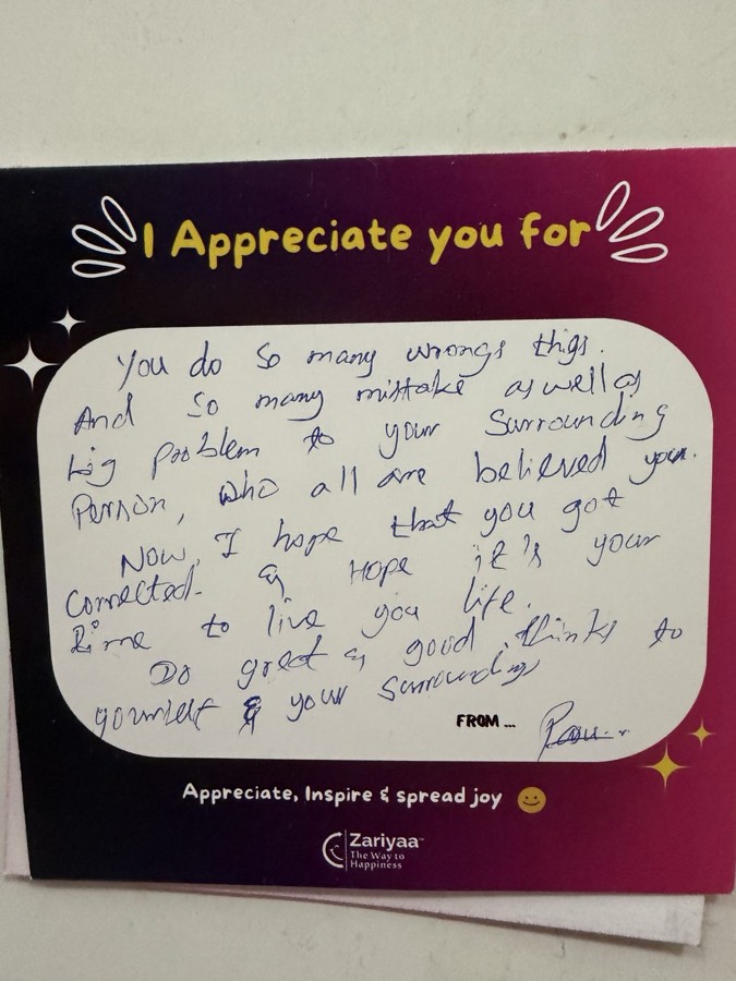 A note written by hand in the Zen Garden book