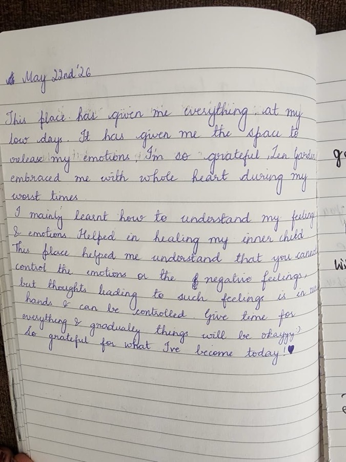 A note written by hand in the Zen Garden book