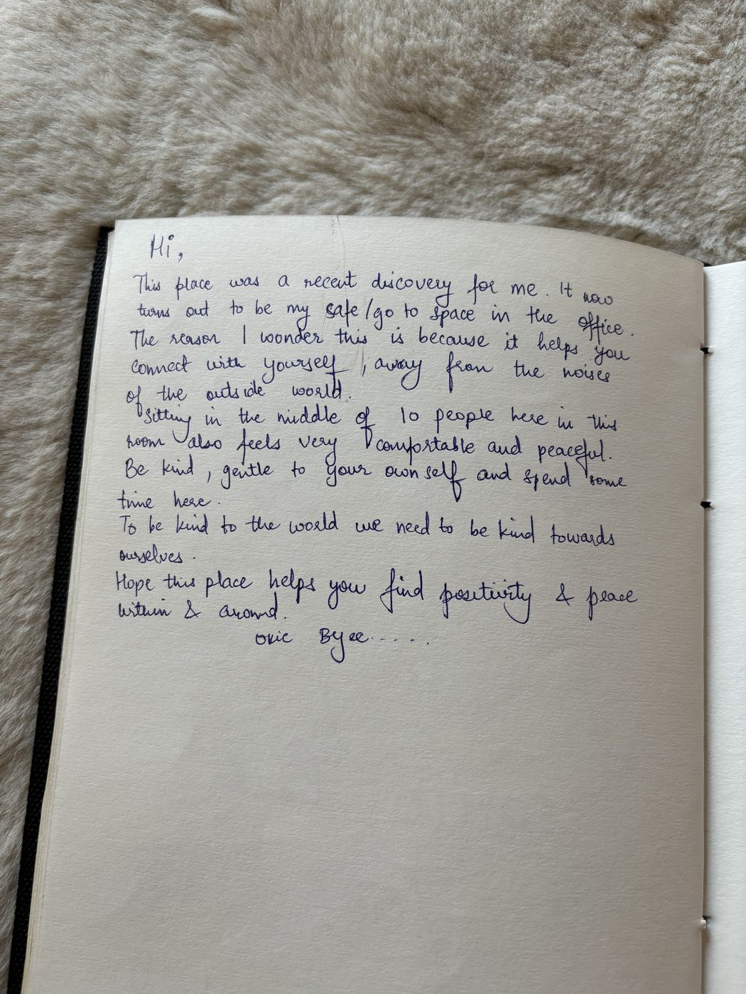 Handwritten testimonial card from a Zen Garden visitor